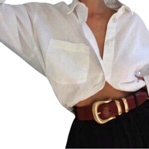 Luxury Womens S Brown Leather Belt Solid Brass Buckle Cognac